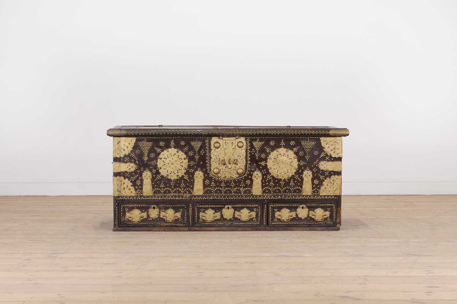 Lot 286 - A Benares hardwood and brass chest