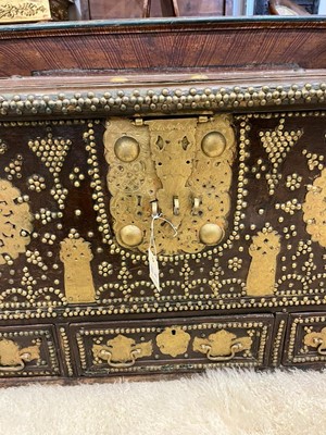 Lot 286 - A Benares hardwood and brass chest
