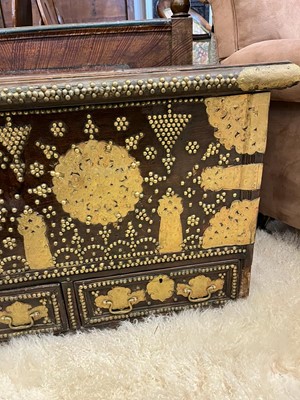 Lot 286 - A Benares hardwood and brass chest