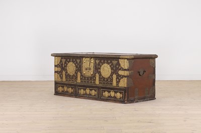Lot 286 - A Benares hardwood and brass chest