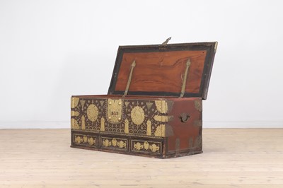 Lot 286 - A Benares hardwood and brass chest