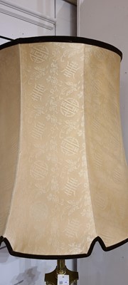 Lot 14 - A near pair of telescopic brass column floor lamps