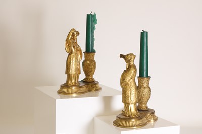 Lot 11 - A pair of ormolu chinoiserie candlestands