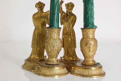 Lot 11 - A pair of ormolu chinoiserie candlestands