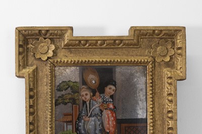 Lot 25 - An export reverse-painted glass mirror