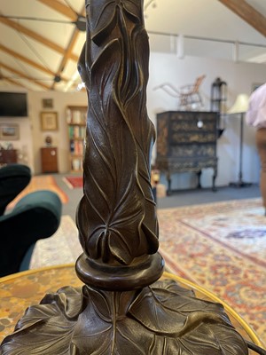 Lot 69 - A pair of patinated bronze table lamps