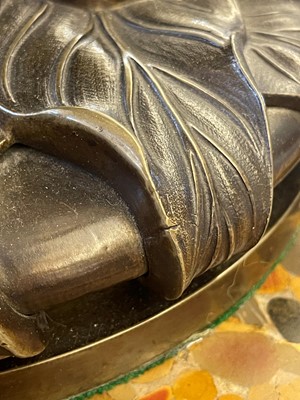 Lot 69 - A pair of patinated bronze table lamps