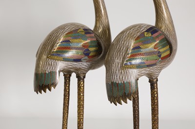 Lot 89 - A pair of cloisonné cranes