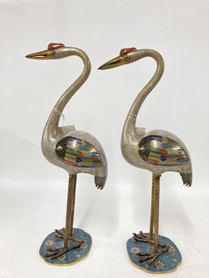 Lot 89 - A pair of cloisonné cranes