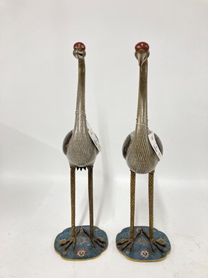 Lot 89 - A pair of cloisonné cranes