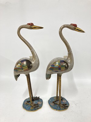 Lot 89 - A pair of cloisonné cranes