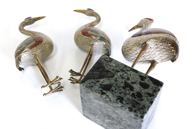 Lot 88 - Three cloisonné cranes
