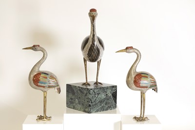 Lot 88 - Three cloisonné cranes