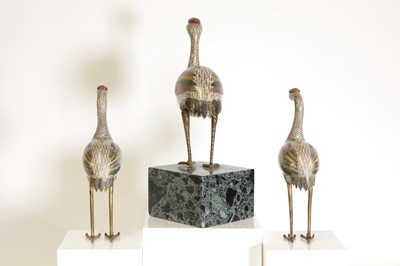 Lot 88 - Three cloisonné cranes