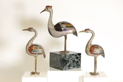 Lot 88 - Three cloisonné cranes