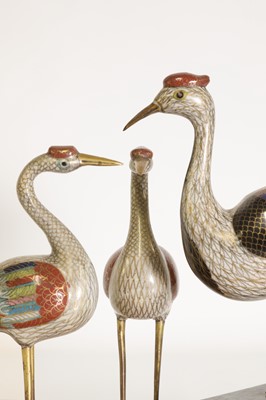 Lot 88 - Three cloisonné cranes