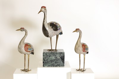Lot 88 - Three cloisonné cranes