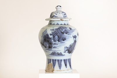 Lot 44 - A delft tin-glazed baluster vase and cover