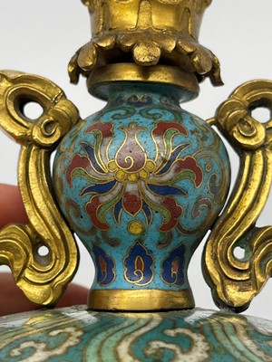 Lot 41 - A pair of gilt-metal-mounted cloisonné candlesticks