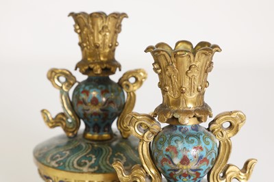 Lot 41 - A pair of gilt-metal-mounted cloisonné candlesticks