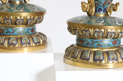 Lot 41 - A pair of gilt-metal-mounted cloisonné candlesticks