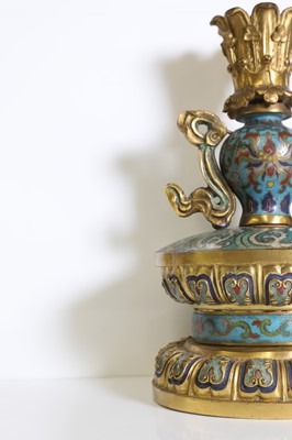 Lot 41 - A pair of gilt-metal-mounted cloisonné candlesticks