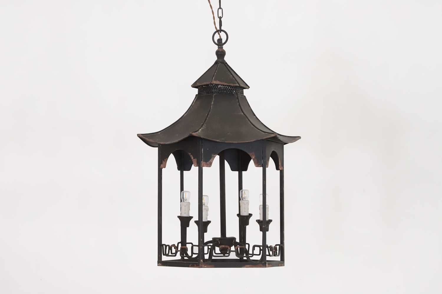 Lot 364 - A painted metal hall lantern