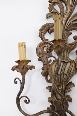 Lot 115 - A pair of carved and painted wood wall lights