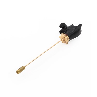 Lot 1131 - A dog's head stick pin set with coloured stones