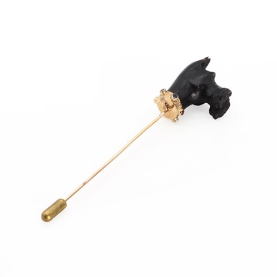 Lot 1131 - A dog's head stick pin set with coloured stones