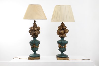 Lot 151 - A pair of painted wooden table lamps