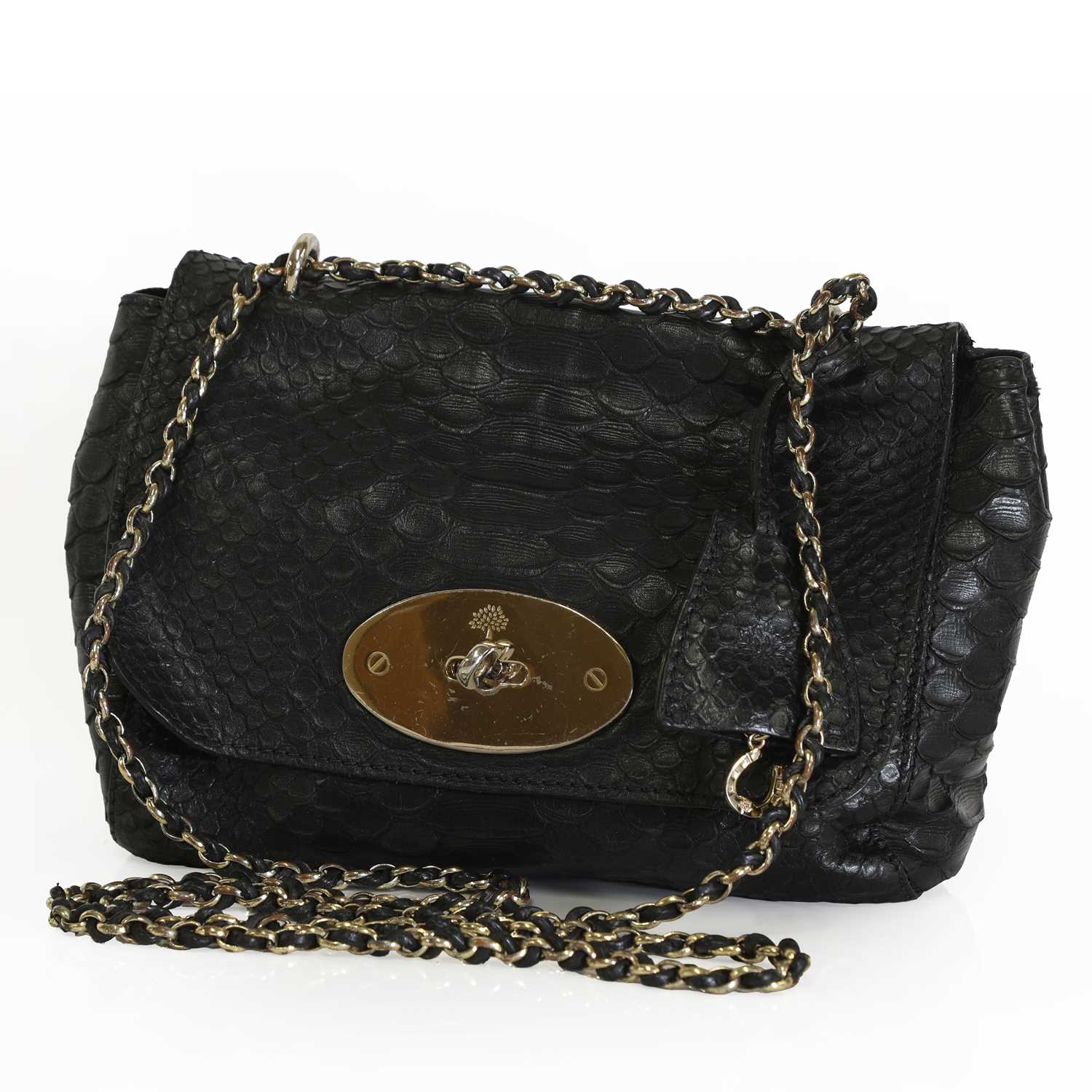 Lot 1583 - A Mulberry black snakeskin embossed Lily bag