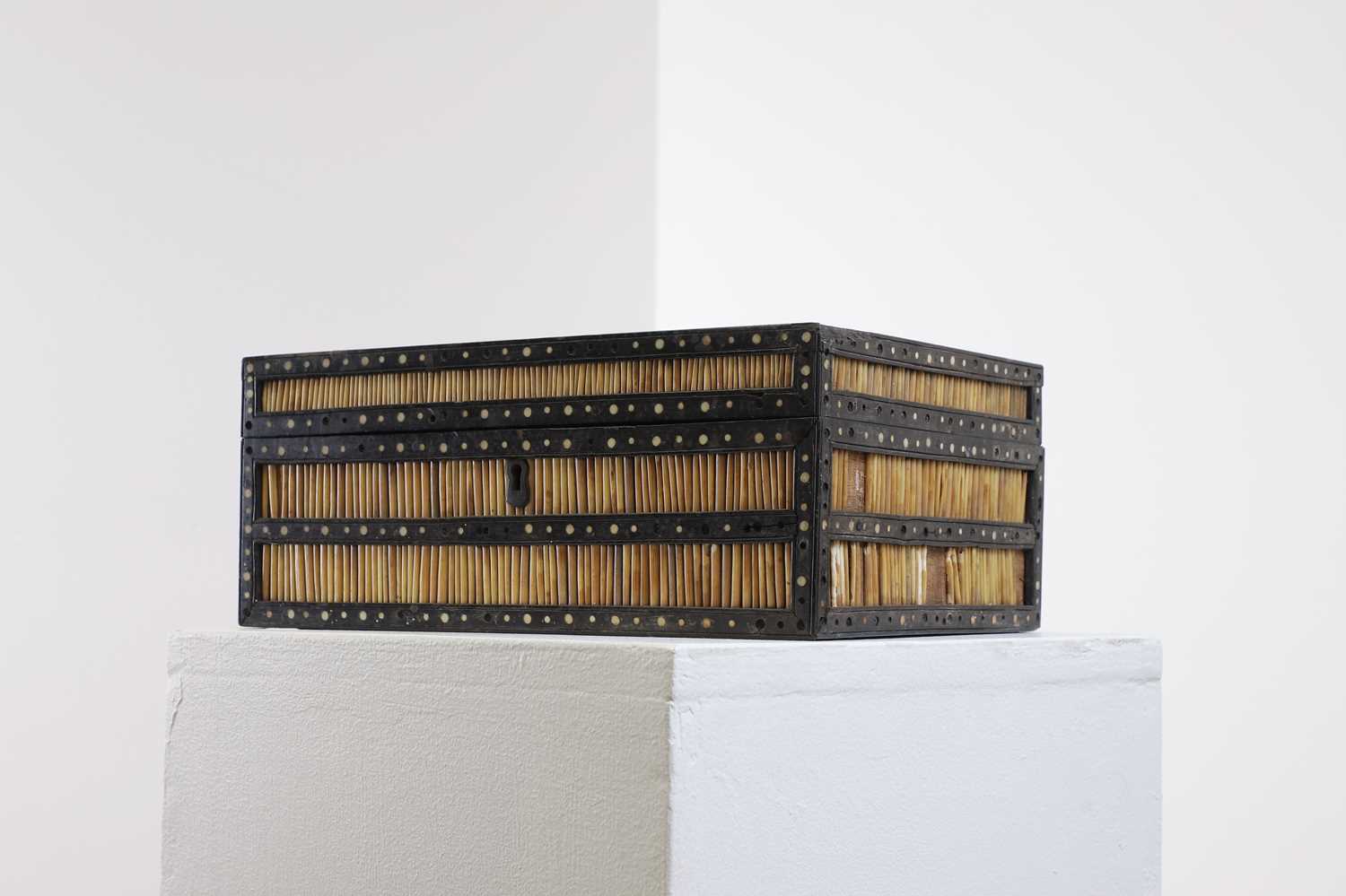 Lot 299 - A Sinhalese porcupine quill, ebony and ivory workbox