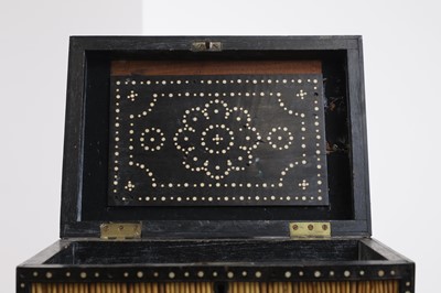 Lot 299 - A Sinhalese porcupine quill, ebony and ivory workbox