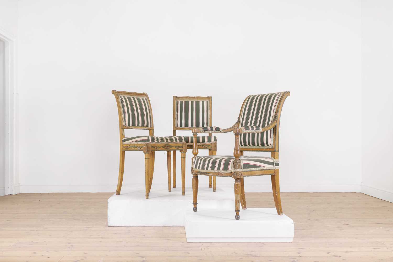 Lot 108 - A pair of Louis XVI painted oak side chairs