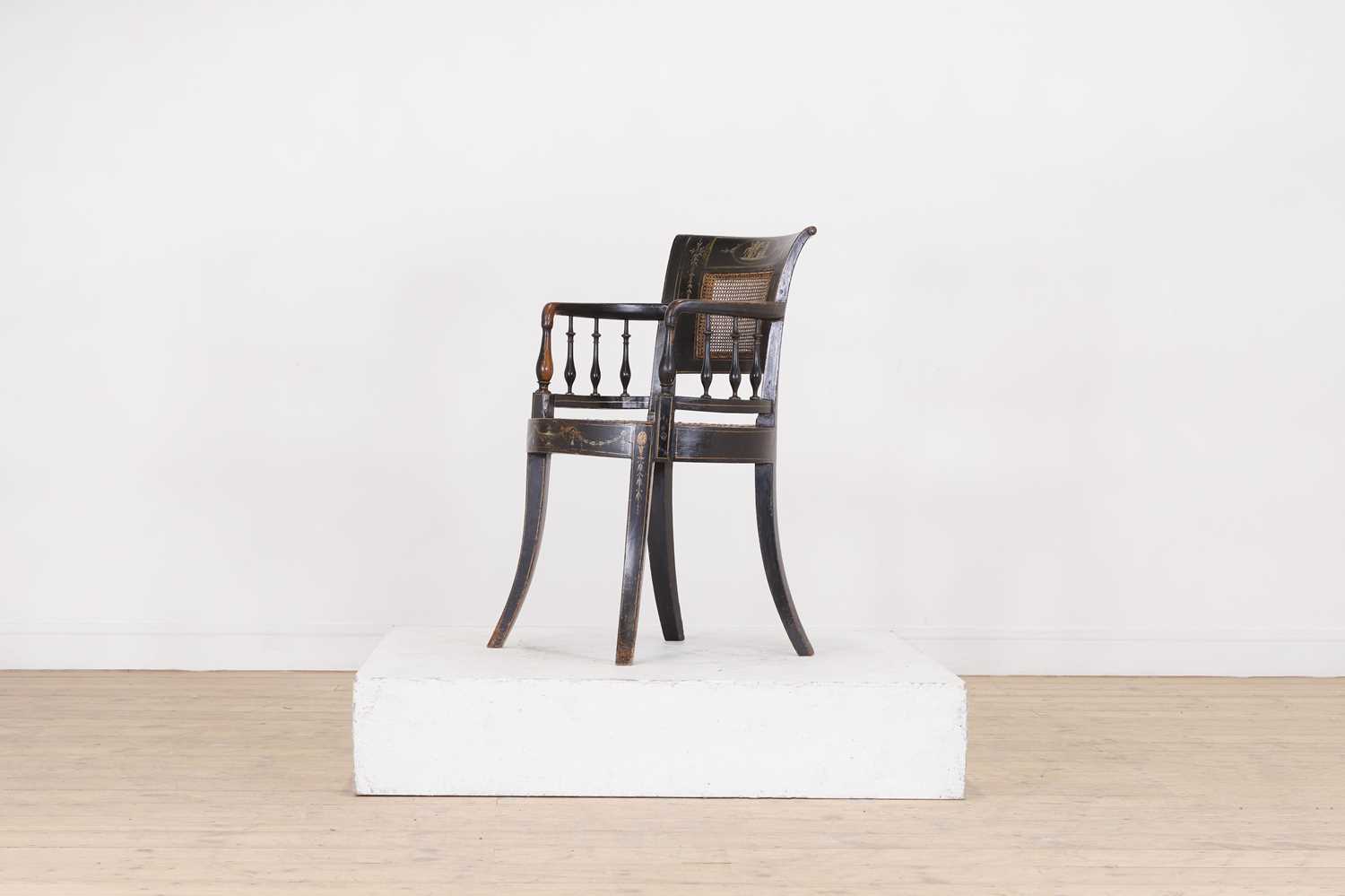 Lot 288 - A Regency painted fruitwood elbow chair