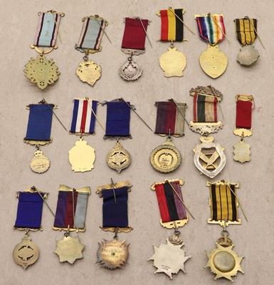 Lot 90 - A group of silver and enamelled Masonic and R.A.O.B medals