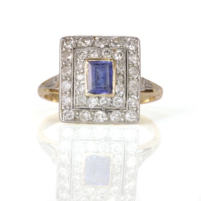 Lot 27 - An Art Deco style sapphire and diamond set square ring