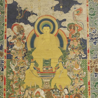 Lot 220 - A large impressive Japanese gouache painting