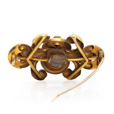 Lot 2 - A Victorian gold turquoise memorial brooch