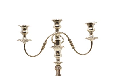 Lot 9 - A silver plated three branch candelabra