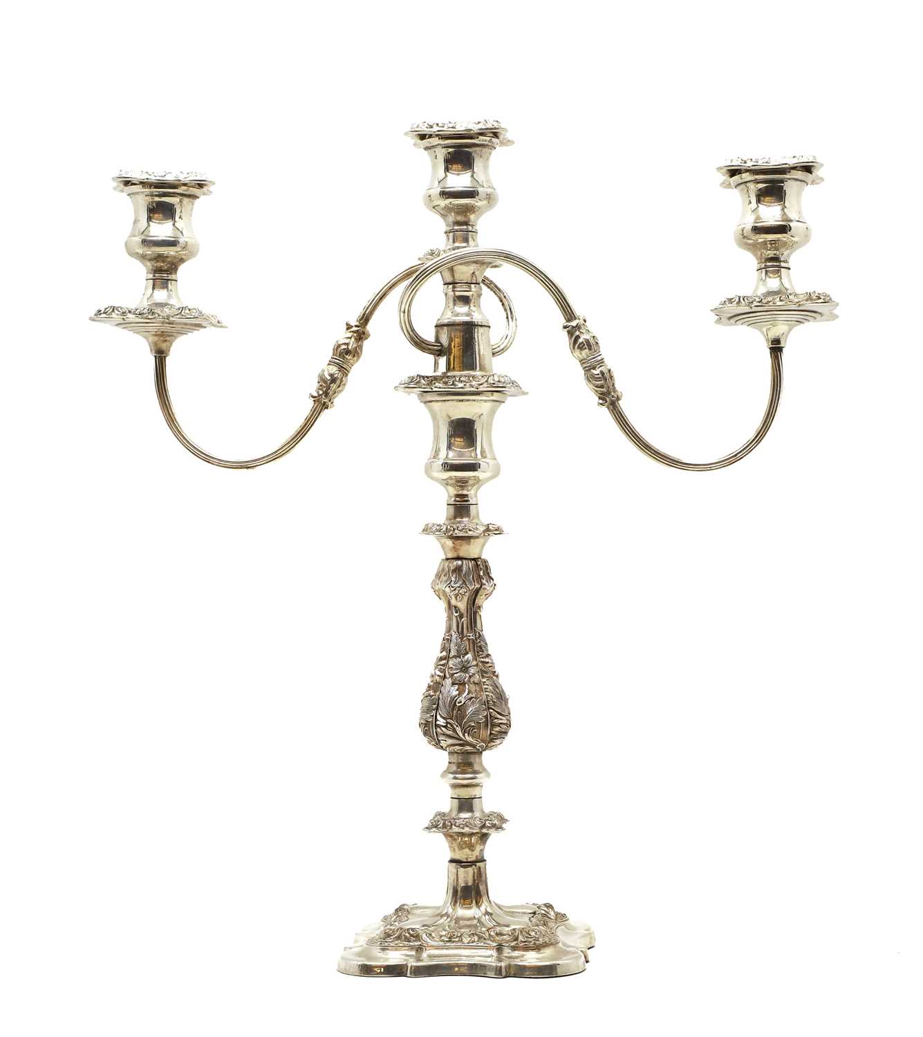 Lot 9 - A silver plated three branch candelabra