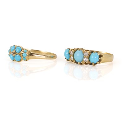Lot 10 - A Victorian three stone turquoise and diamond ring, c. 1877