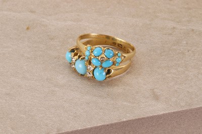 Lot 10 - A Victorian three stone turquoise and diamond ring, c. 1877