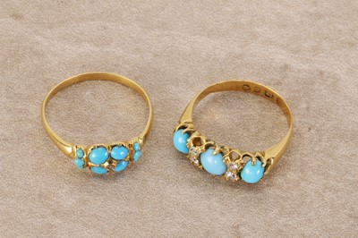 Lot 10 - A Victorian three stone turquoise and diamond ring, c. 1877