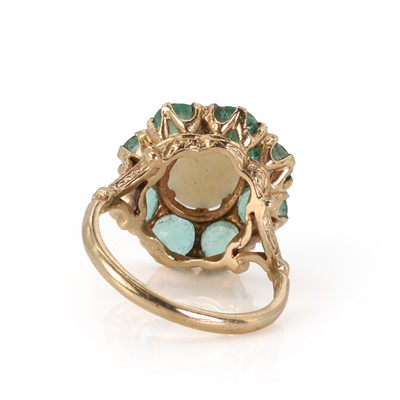Lot 98 - A 9ct gold opal and emerald cluster ring