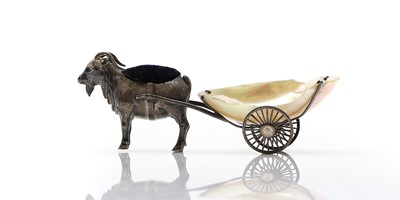 Lot 40 - A silver and mother of pearl novelty pin cushion