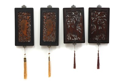 Lot 83 - Two pairs of Chinese gilt lacquered wood panels