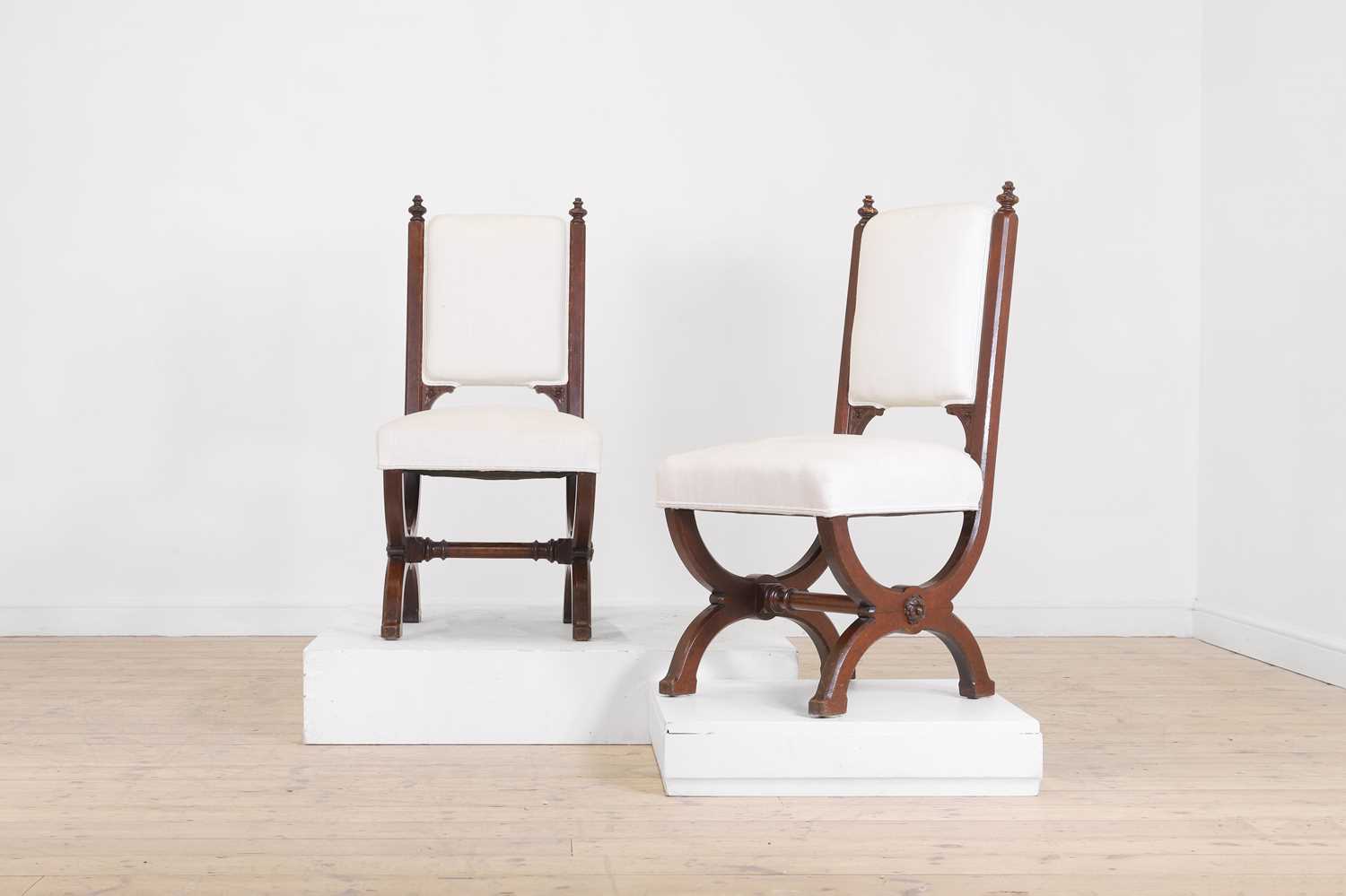 Lot 71 - A pair of Victorian oak Gothic Revival side chairs