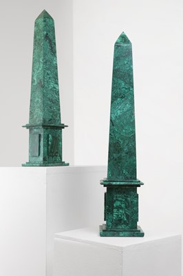 Lot 245 - A pair of malachite obelisks